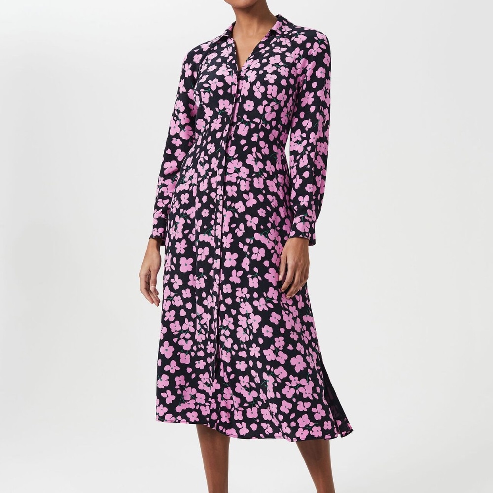 NWOT Hobbs London Lulu Floral Midi Dress Navy/Pink US Size 10